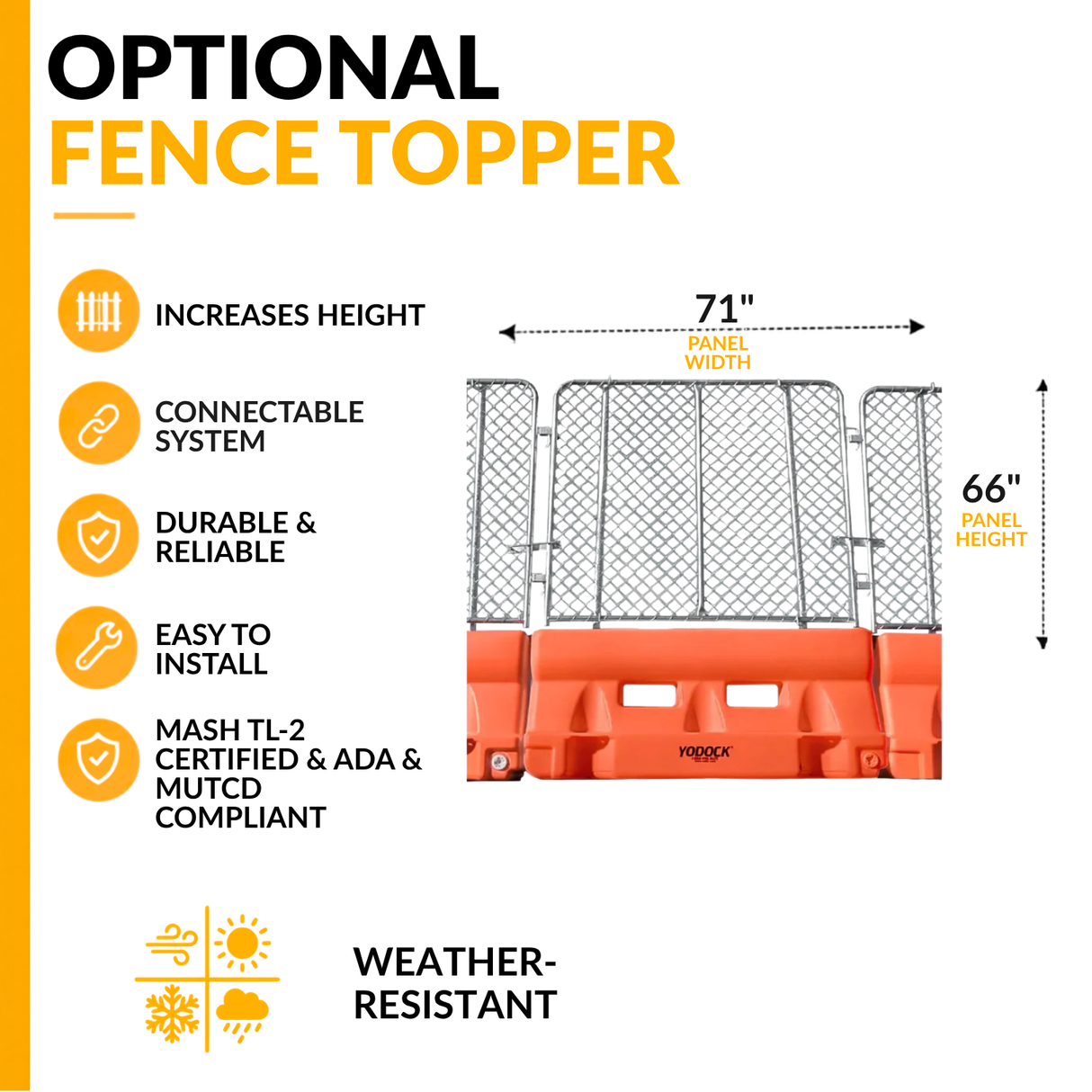 6 Ft Water-Filled Barrier with Optional Fence Panel – Durable Plastic Traffic & Pedestrian Channelizer