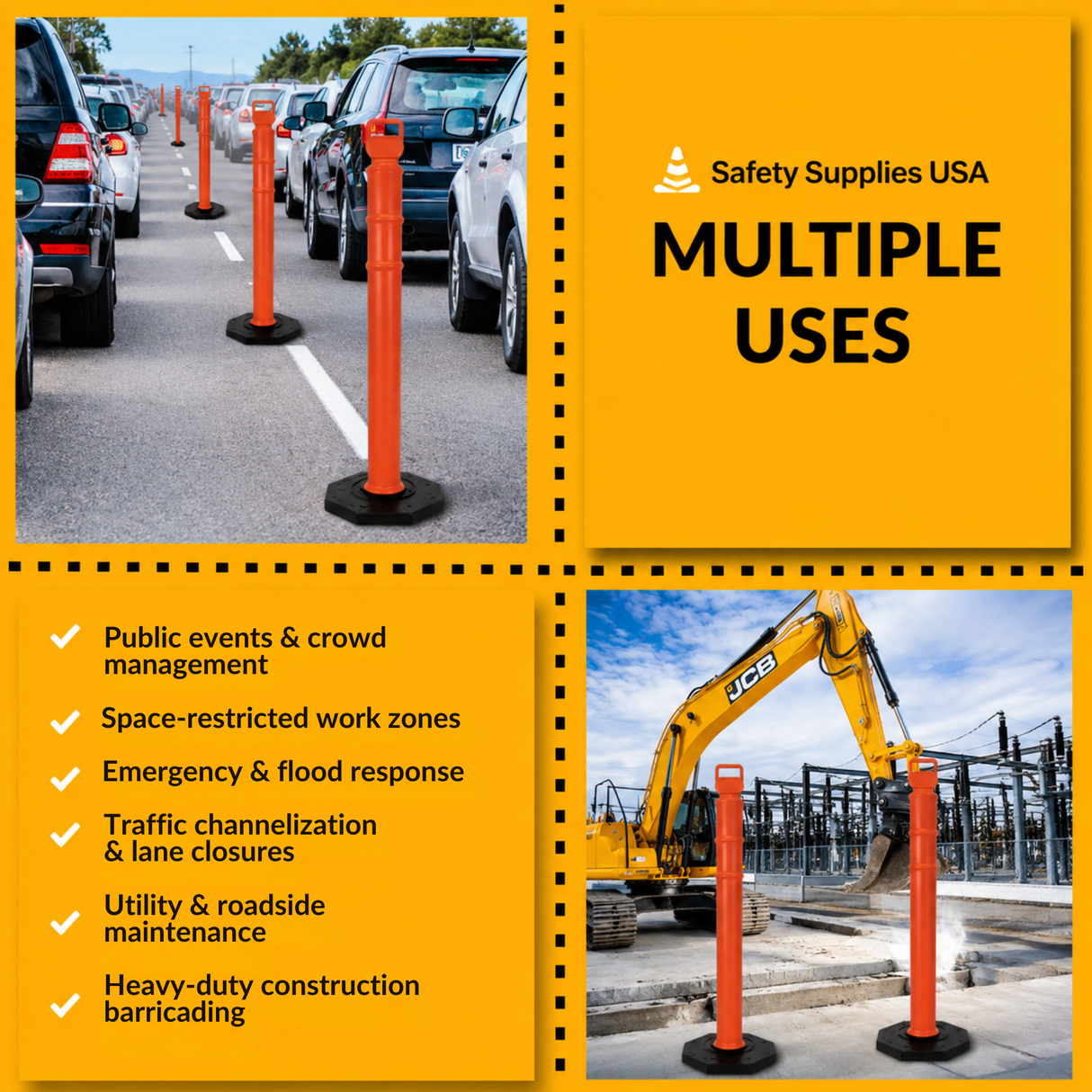 45" EZ Grab Delineator Tube with Recycled Rubber Base - No Reflective Collars