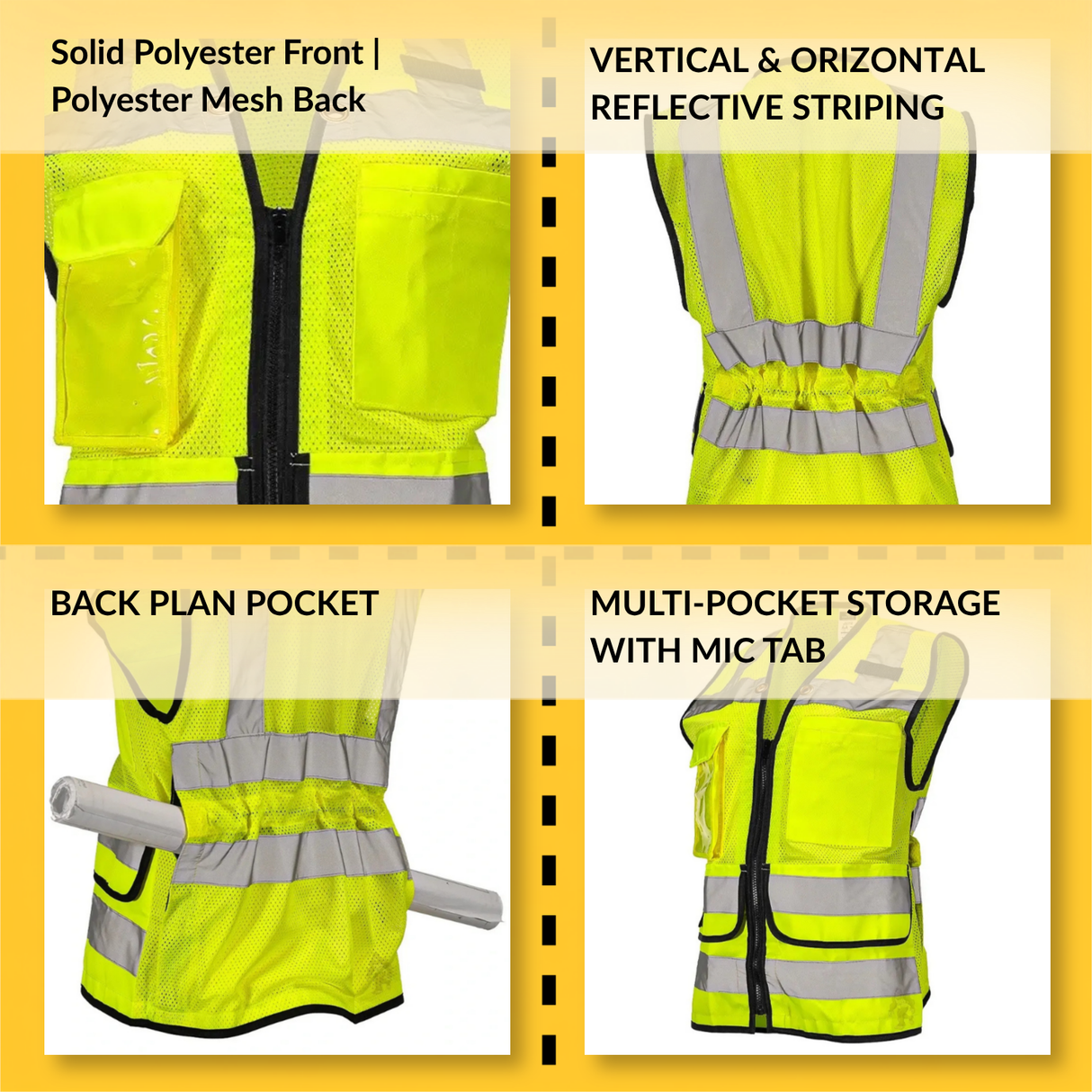Women’s ANSI Class 2 Heavy Duty Surveyor Safety Vest with Zipper Closure & Reflective Stripes – Hi Vis Utility Work Vest for Construction, Traffic Control & Surveying
