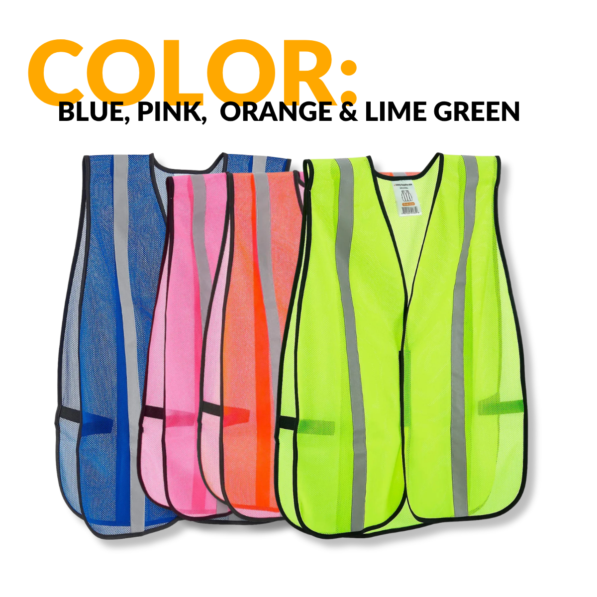 Hi-Vis Safety Vest, 1" Reflective Strips, Mesh