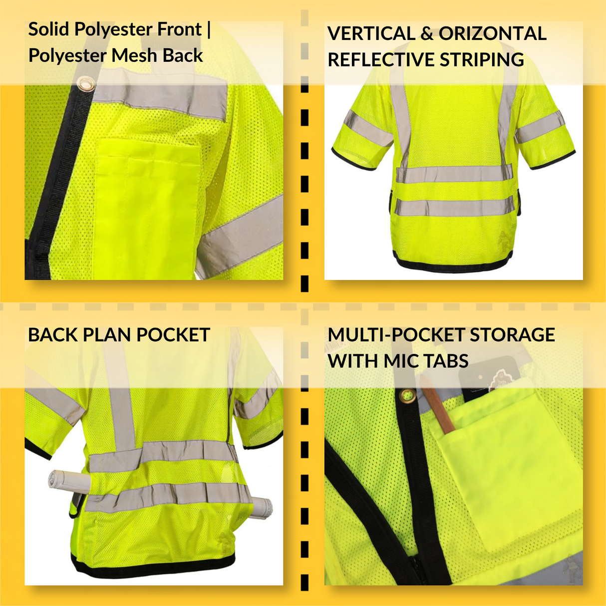 ANSI Class 3 Heavy Duty Surveyor Safety Vest with Zipper Closure & Reflective Stripes – Hi Vis Mesh Work Vest with Pockets for Construction, Traffic Control & Utility Crews