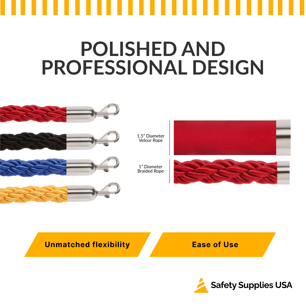 1 Inch Braided Stanchion Rope | 6 Ft or 8 Ft