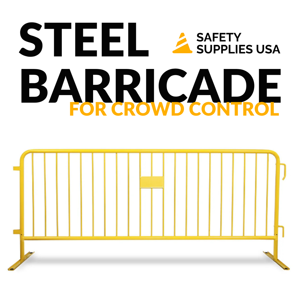 8.5 Foot Heavy Duty Steel Crowd Control Barricade - Yellow