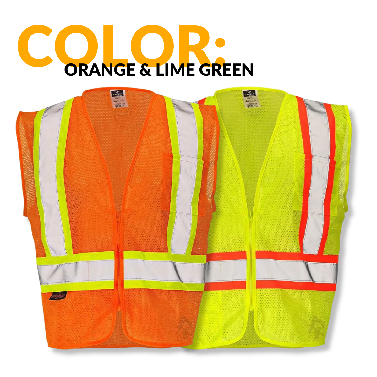 Class 2 Hi-Vis Economy Mesh Safety Vest with Zipper Closure, Reflective Tape & Contrast Trim, ANSI Type R Compliant, Orange/Lime, S-5XL