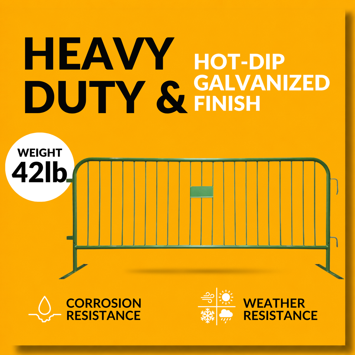 8.5 Foot Heavy Duty Steel Crowd Control Barricade - Green
