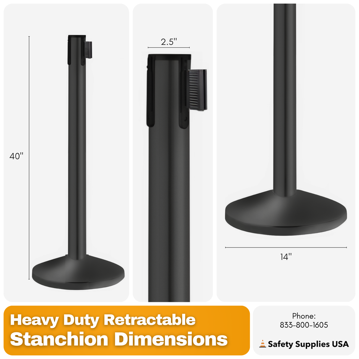 Heavy Duty Retractable Belt Barrier Stanchion – 7 to 13 Foot Belt | Crowd Control & Safety Solution