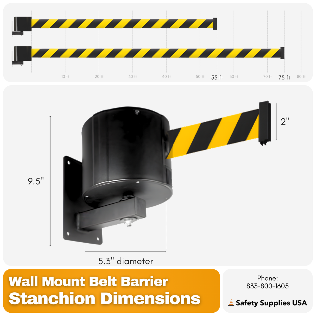 55 ft Wall Mount Retractable Belt Barrier – Extra Long Crowd Control Stanchion