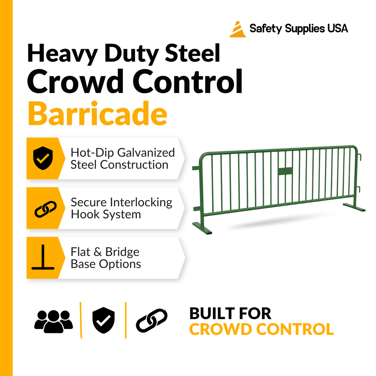 8.5 Foot Heavy Duty Steel Crowd Control Barricade - Green
