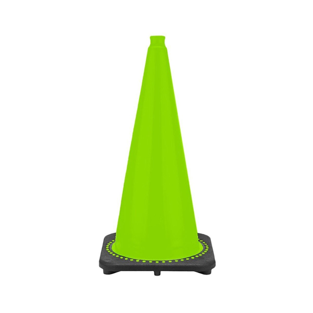 28" Lime Green Traffic Cone, 7 lb Black Base