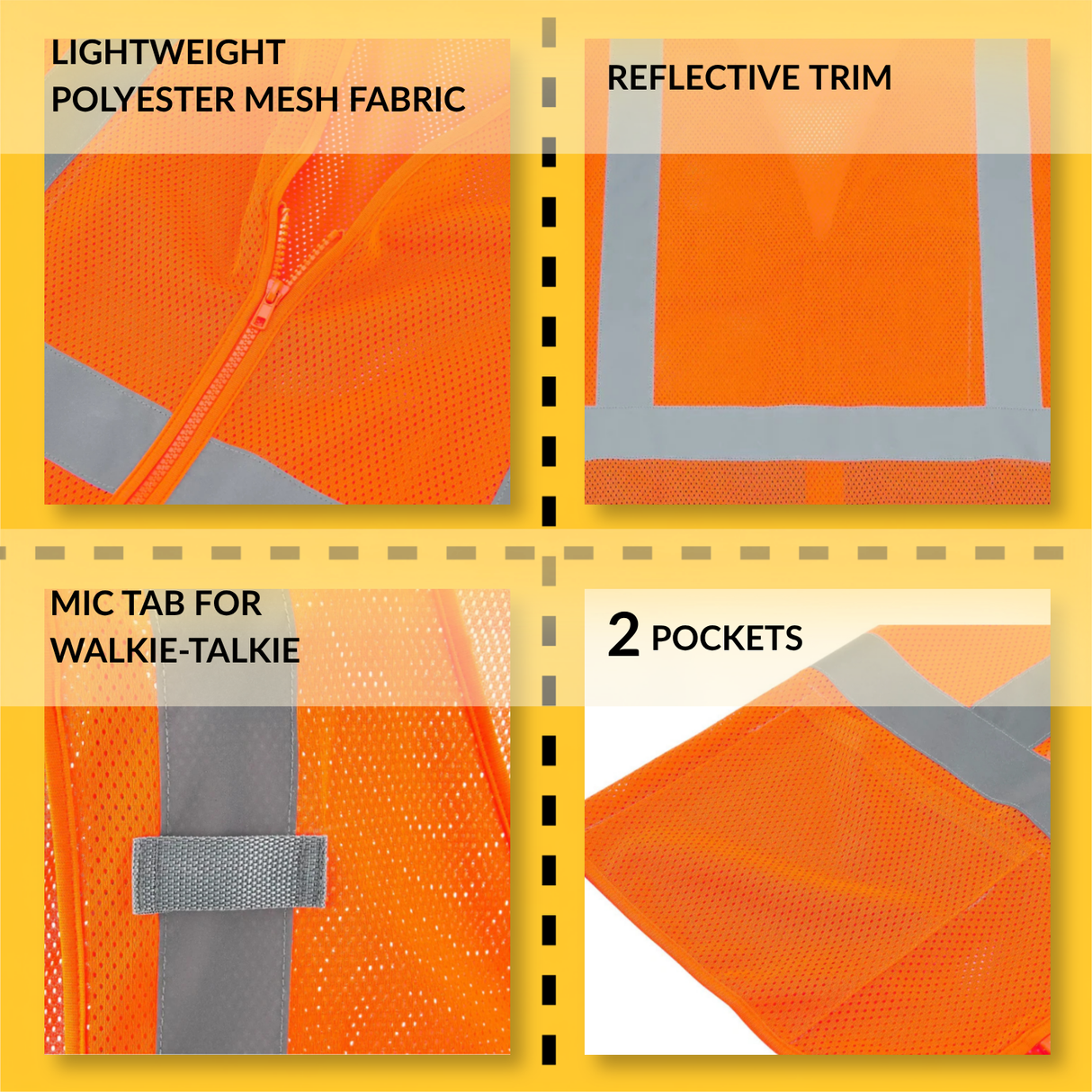 Class 2 Hi-Vis Safety Vest, 2 Pockets, Mesh