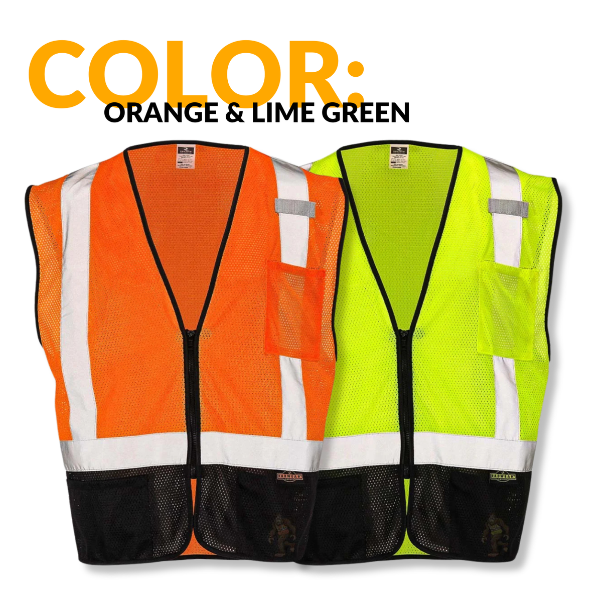 Class 2 Black Bottom Mesh Safety Vest with Zipper Closure, Reflective Tape & Multi-Pocket Design, ANSI Type R Compliant, Hi-Vis Lime/Orange, M-5XL