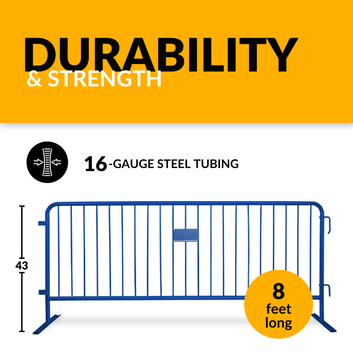 8.5 Foot Heavy Duty Steel Crowd Control Barricade - Blue