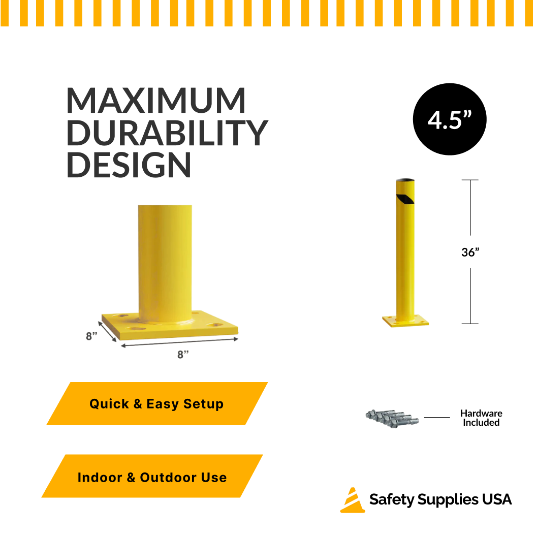 36" Safety Yellow Steel Bollard Post – 4.5" Diameter, Surface or In-Ground Mount Barrier