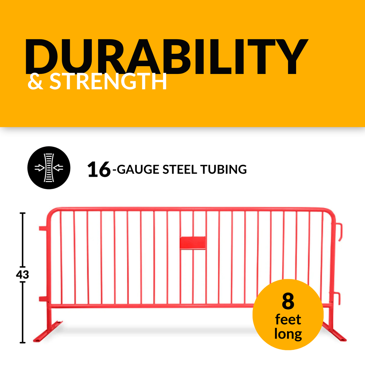 8.5 Foot Heavy Duty Steel Crowd Control Barricade - Red