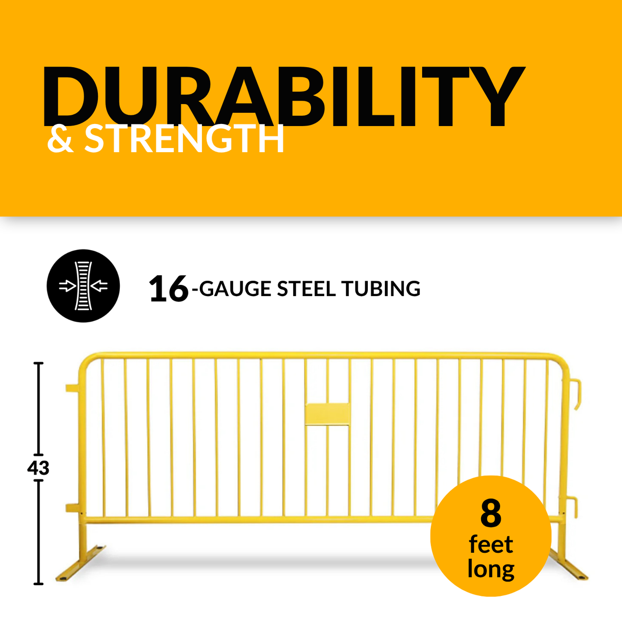 8.5 Foot Heavy Duty Steel Crowd Control Barricade - Yellow