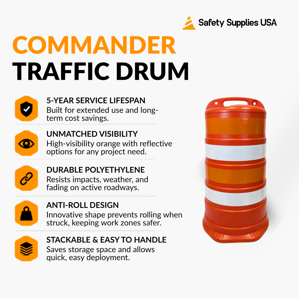 Commander Traffic Drum with Reflective Sheeting - No Base Included