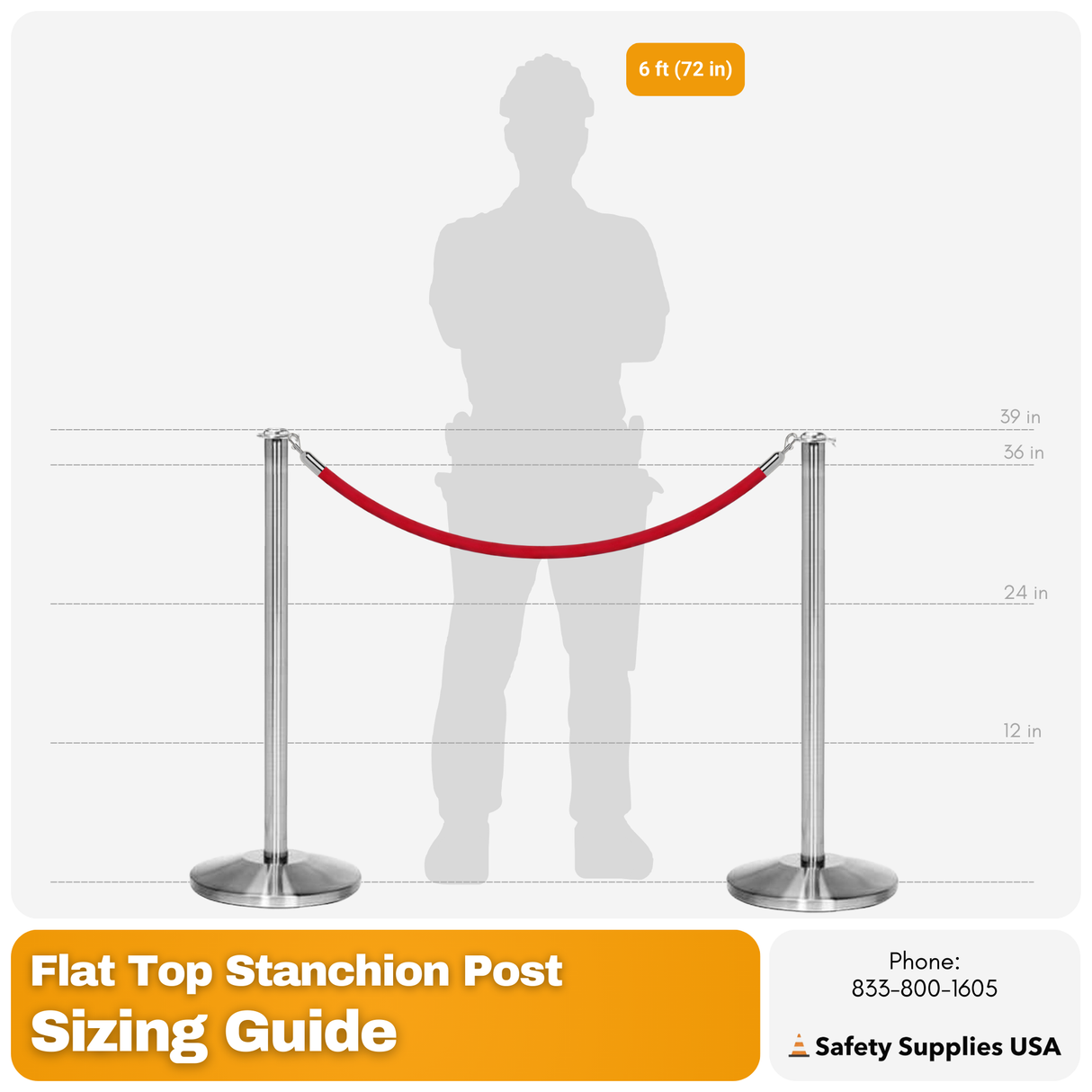 Flat Top Rope Barrier Stanchion Post with Flat or Dome Base