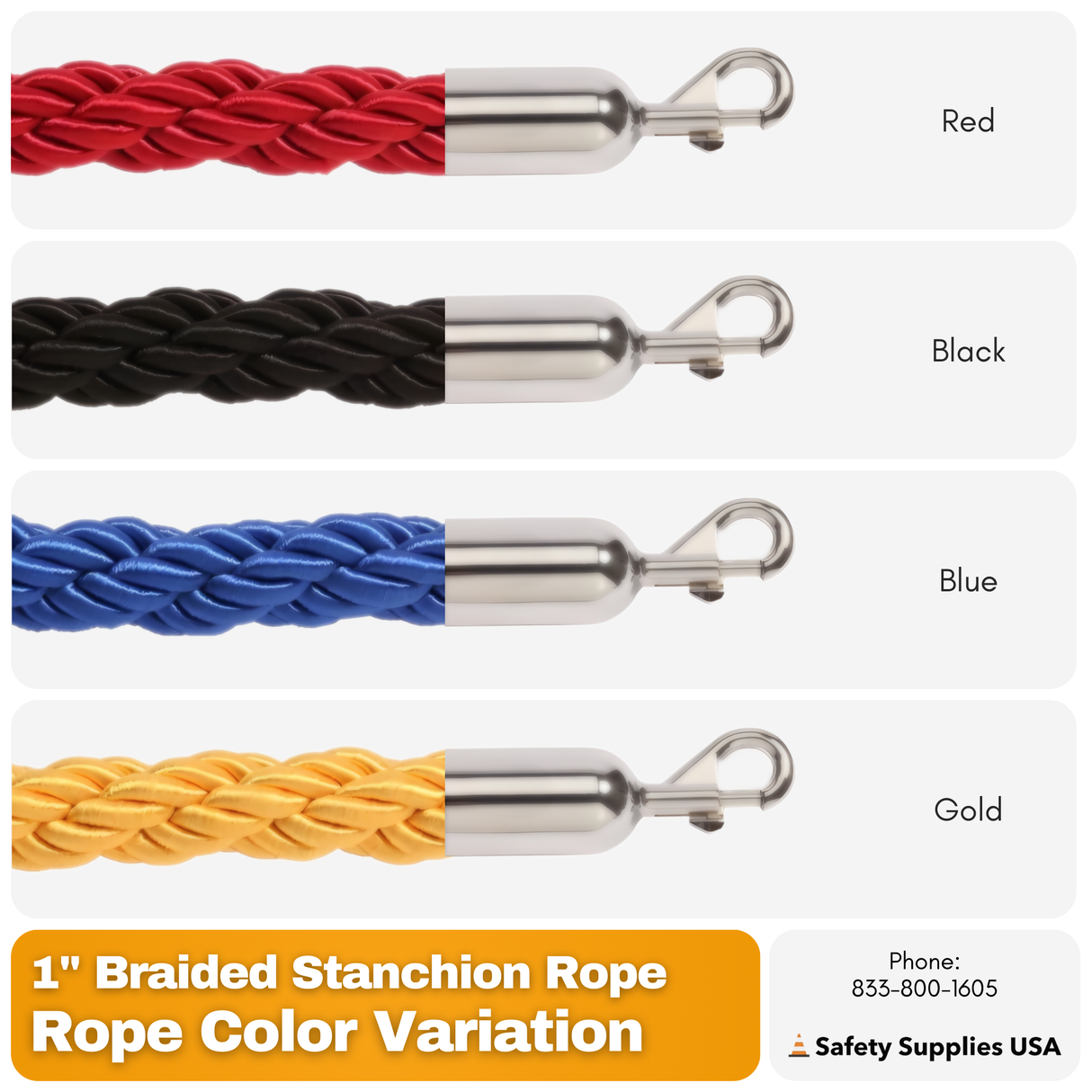 1 Inch Braided Stanchion Rope | 6 Ft or 8 Ft