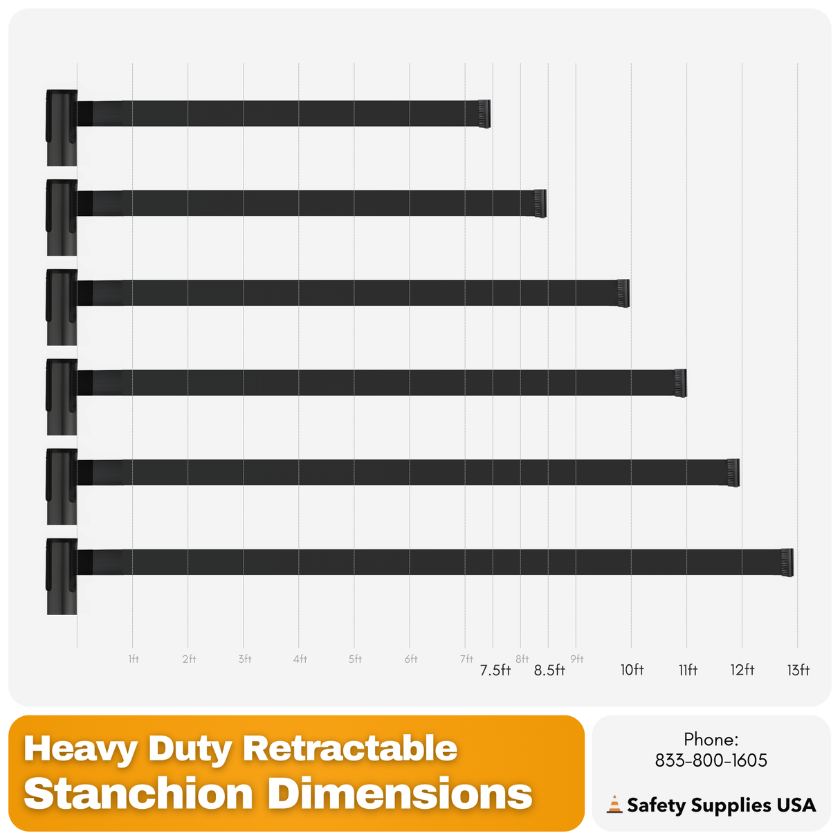 Heavy Duty Retractable Belt Barrier Stanchion – 7 to 13 Foot Belt | Crowd Control & Safety Solution
