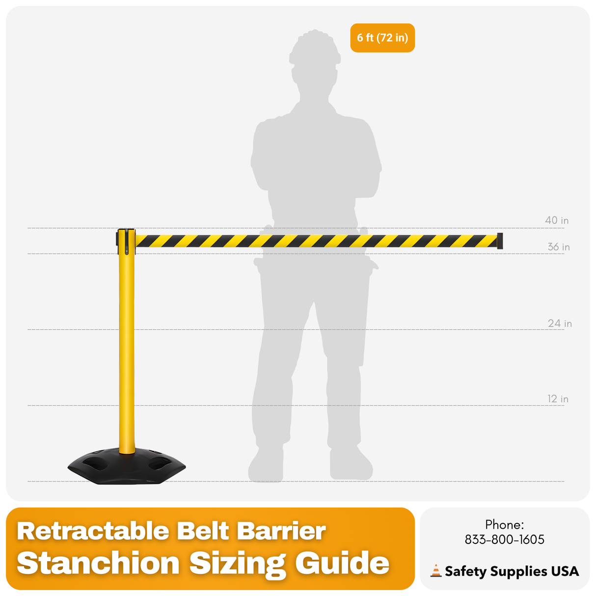 Safety Retractable Belt Barrier Stanchion | 7.5 Ft to 13 Ft