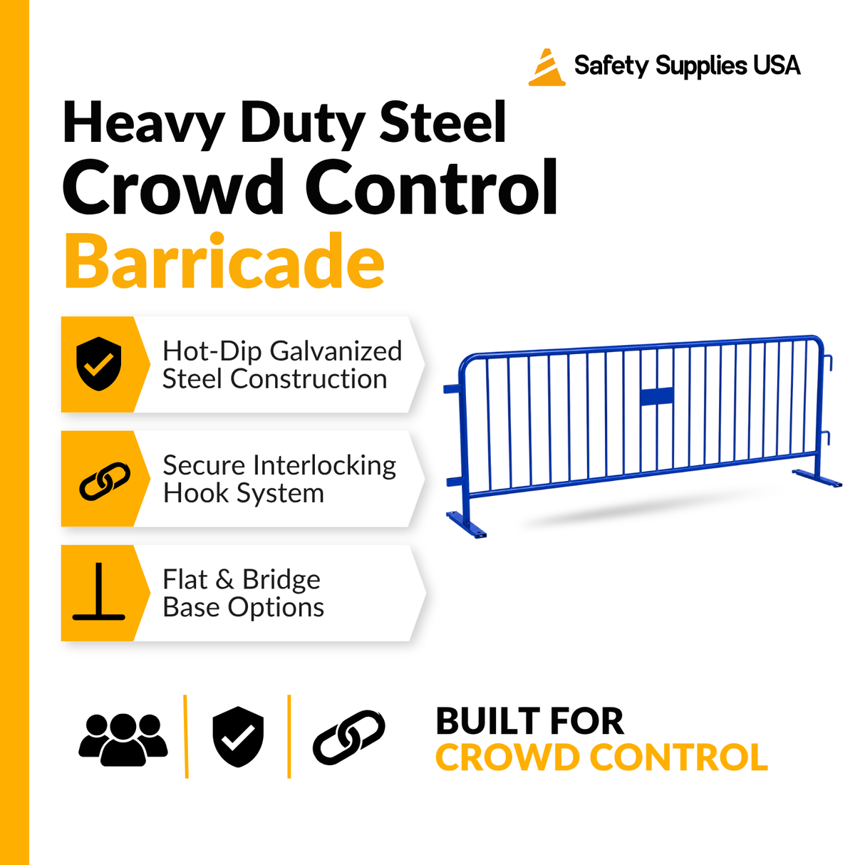 8.5 Foot Heavy Duty Steel Crowd Control Barricade - Blue