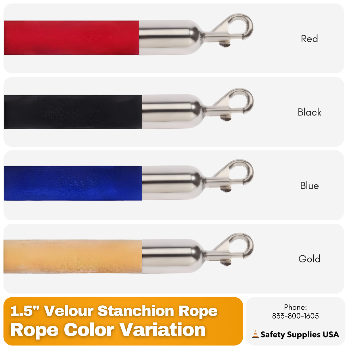 1.5 Inch Velour Stanchion Rope | 4 Ft to 12 Ft