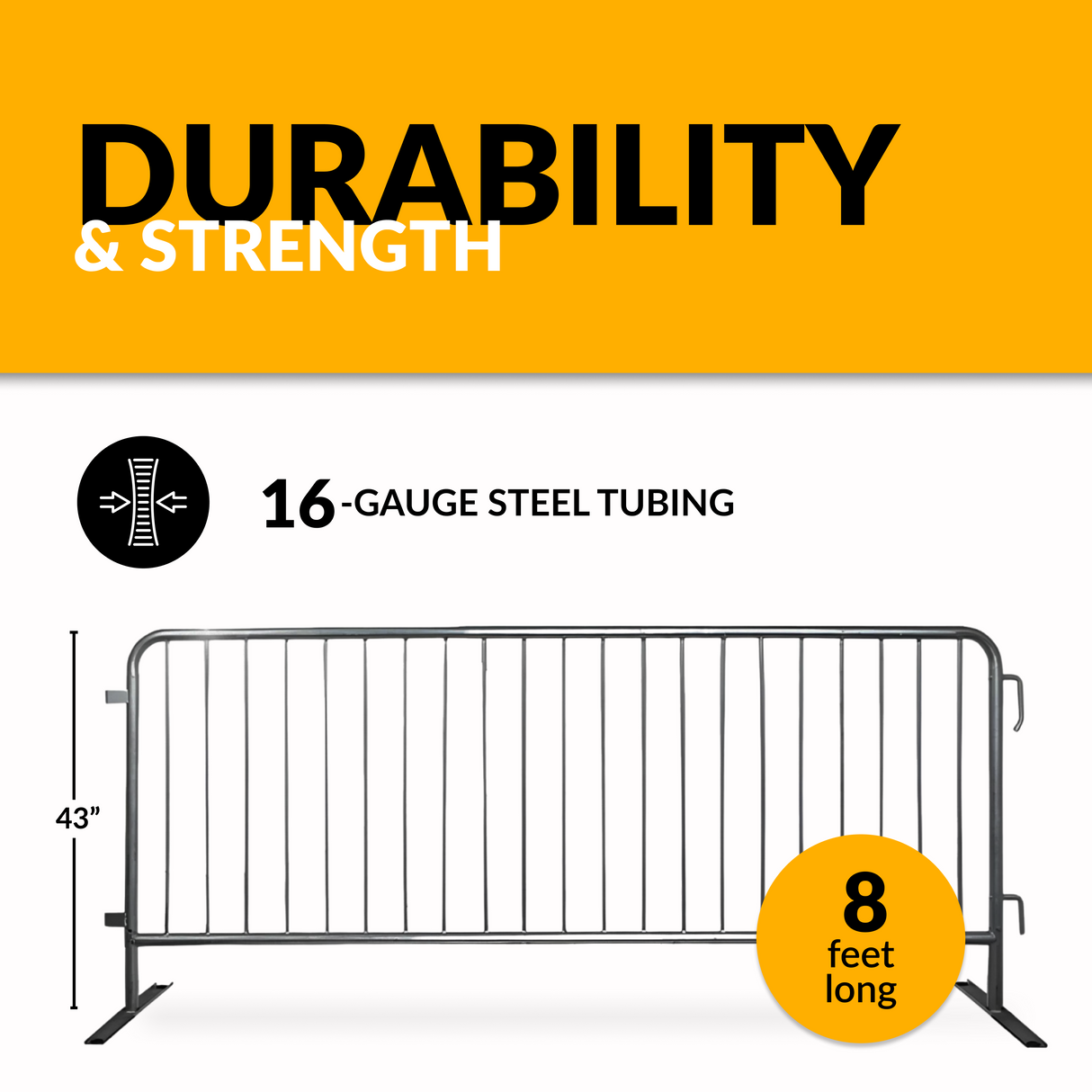8.5 Foot Heavy Duty Steel Crowd Control Barricade - Galvanized