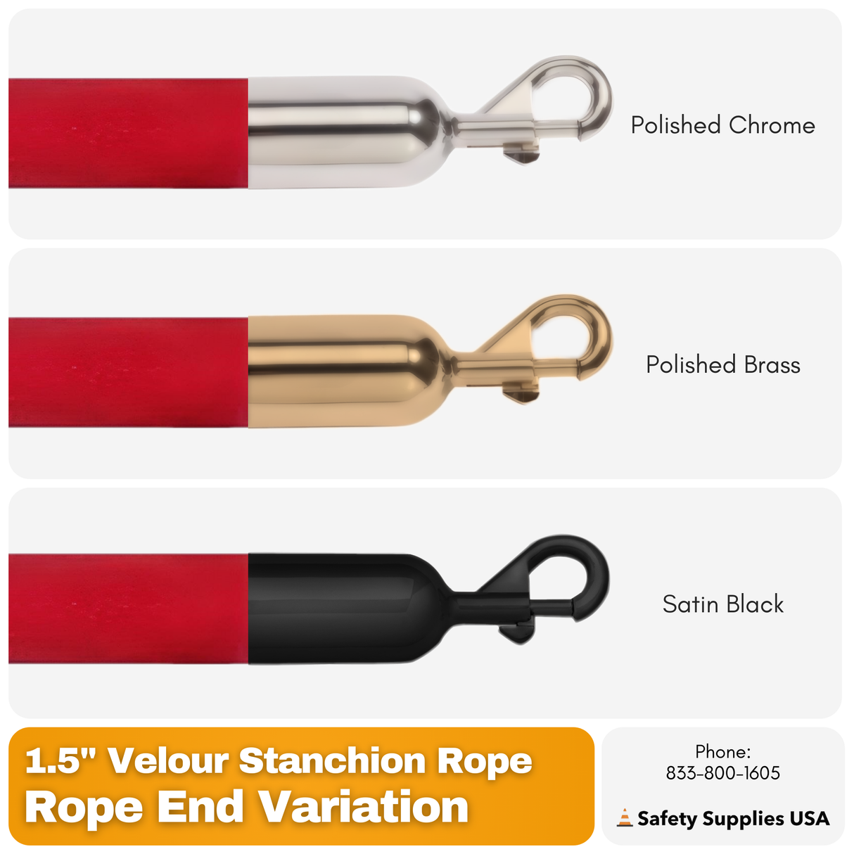 1.5 Inch Velour Stanchion Rope | 4 Ft to 12 Ft