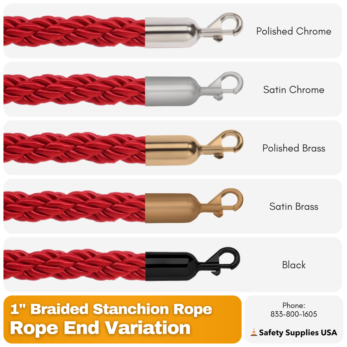 1 Inch Braided Stanchion Rope | 6 Ft or 8 Ft