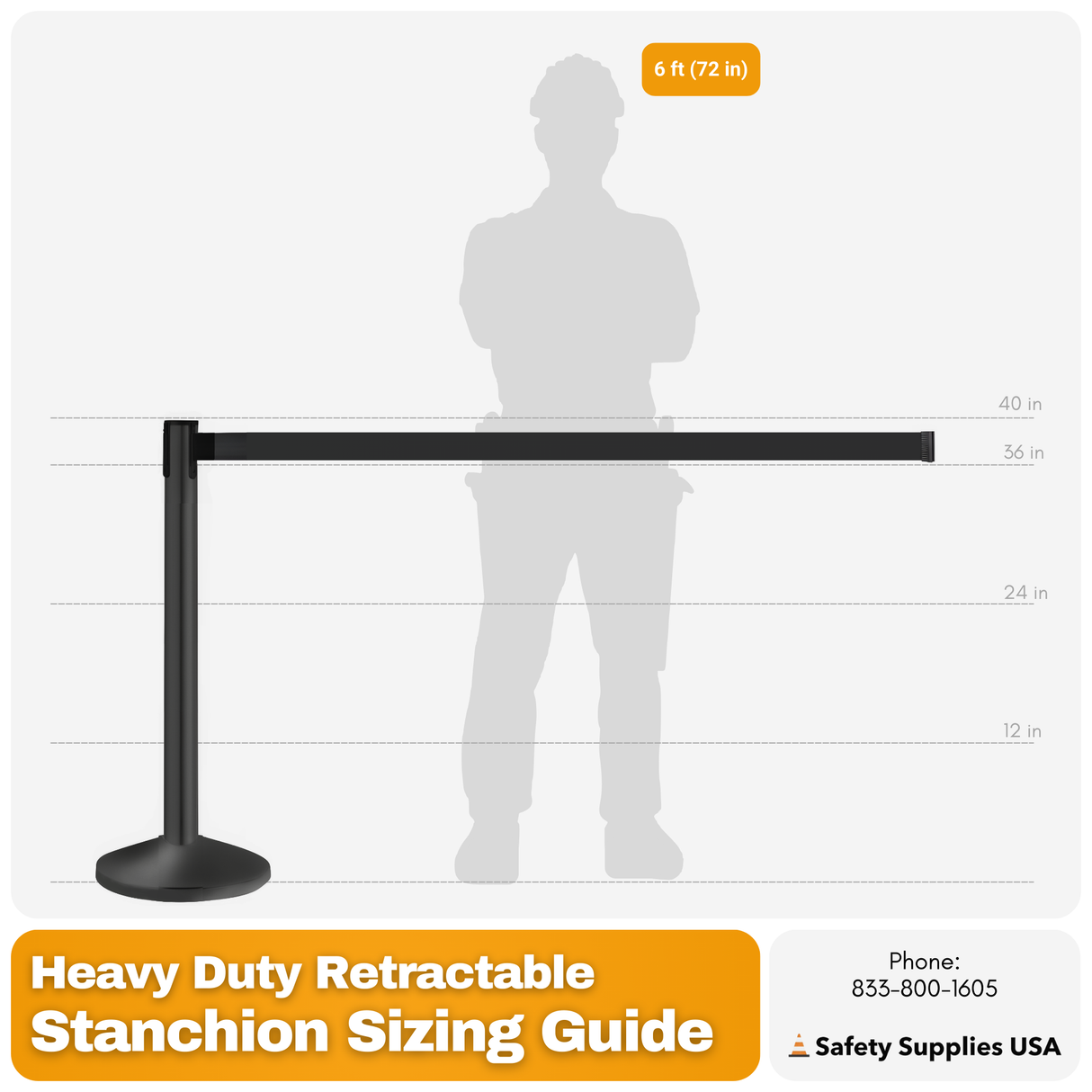Heavy Duty Retractable Belt Barrier Stanchion – 7 to 13 Foot Belt | Crowd Control & Safety Solution