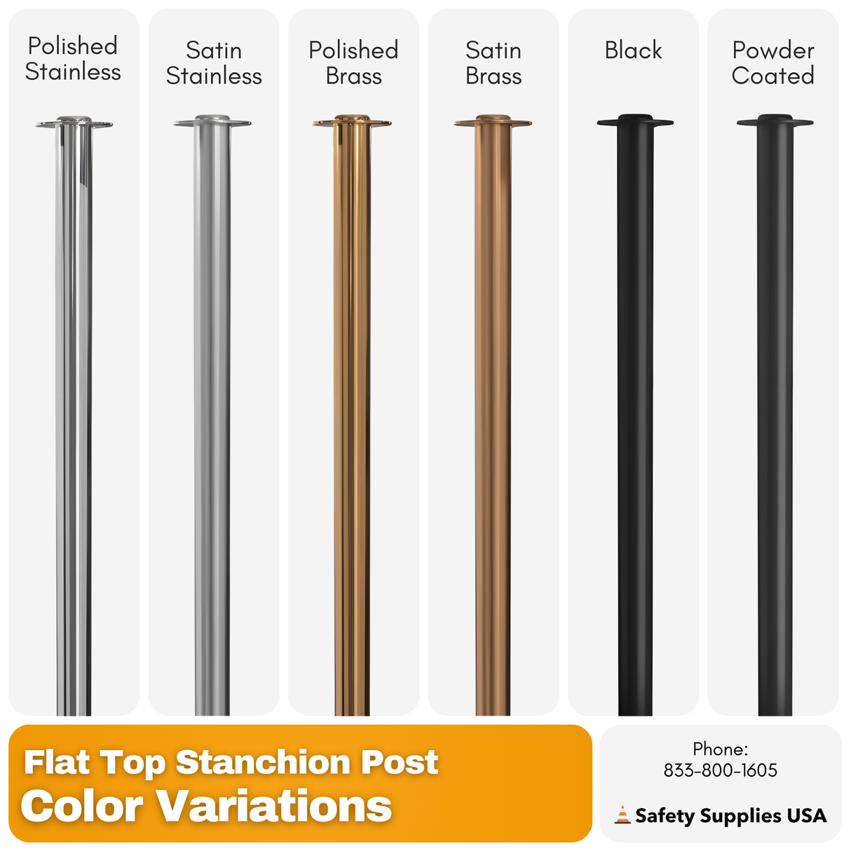 Flat Top Rope Barrier Stanchion Post with Flat or Dome Base