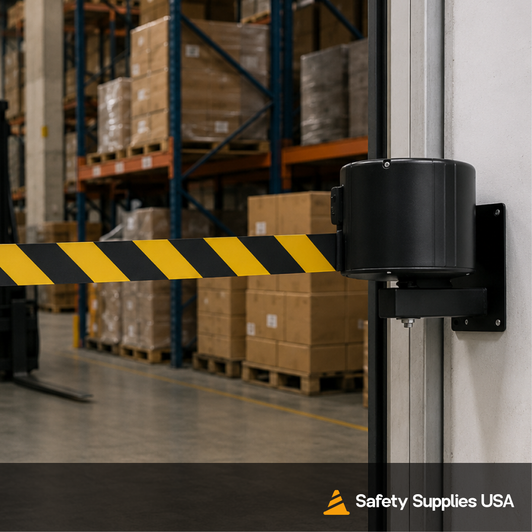 55 ft Wall Mount Retractable Belt Barrier – Extra Long Crowd Control Stanchion