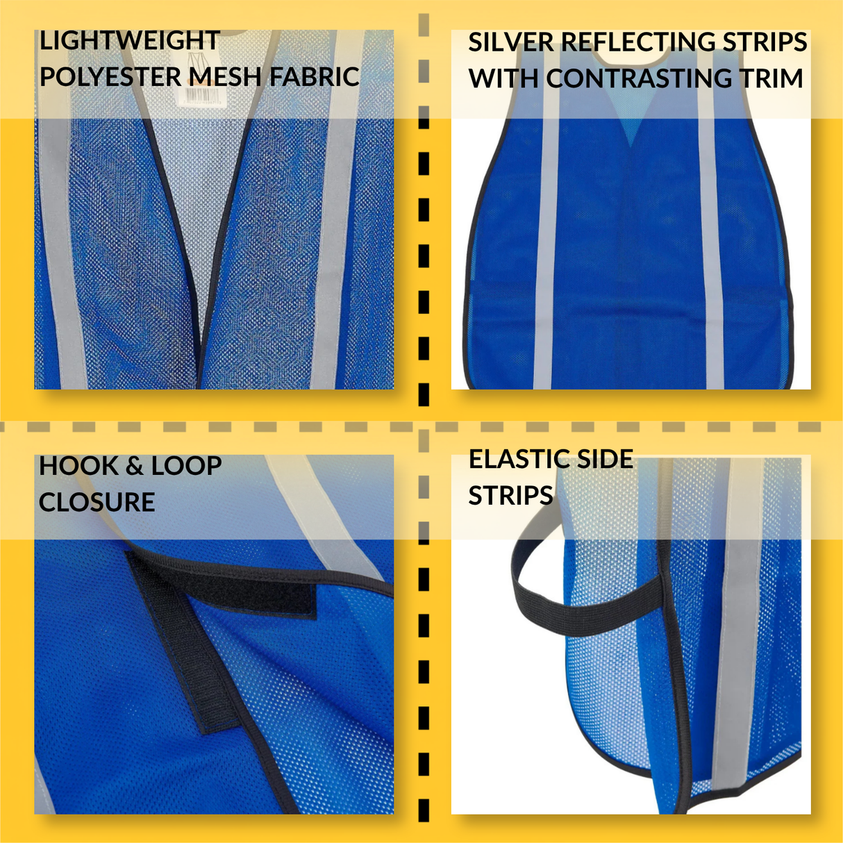 Hi-Vis Safety Vest, 1" Reflective Strips, Mesh