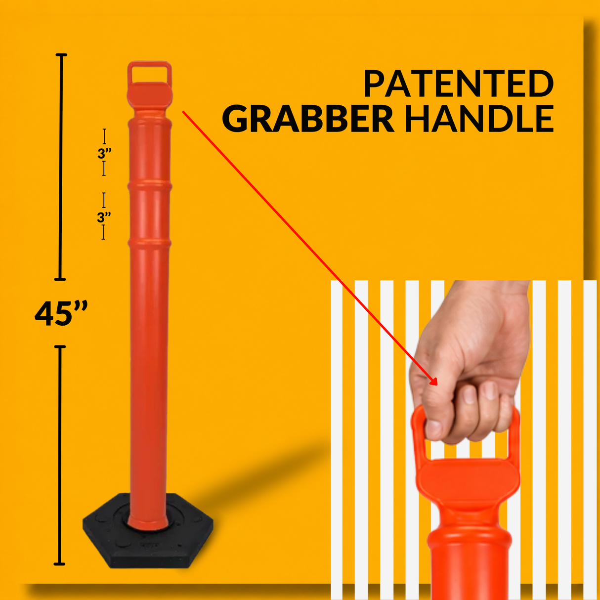 45" EZ Grab Delineator Tube with Recycled Rubber Base - No Reflective Collars