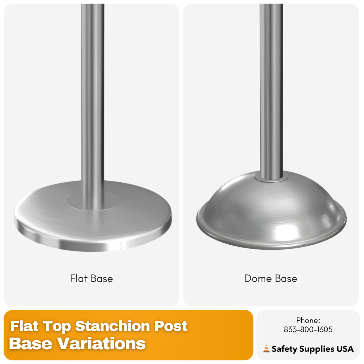 Flat Top Rope Barrier Stanchion Post with Flat or Dome Base