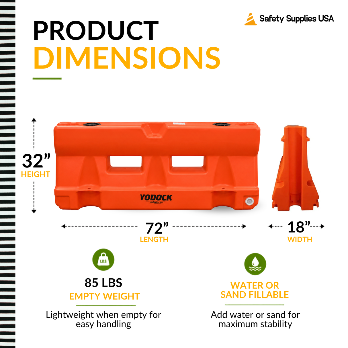 6 Ft Water-Filled Barrier with Optional Fence Panel – Durable Plastic Traffic & Pedestrian Channelizer