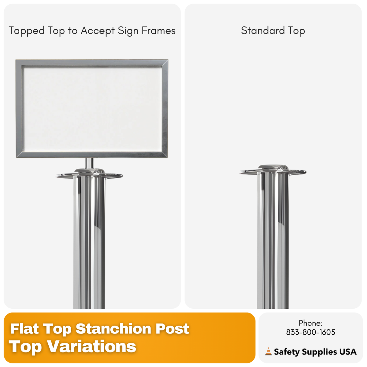 Flat Top Rope Barrier Stanchion Post with Flat or Dome Base