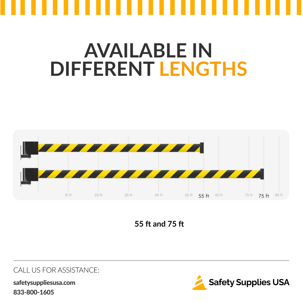 75 ft Wall Mount Retractable Belt Barrier – Maximum Length Stanchion