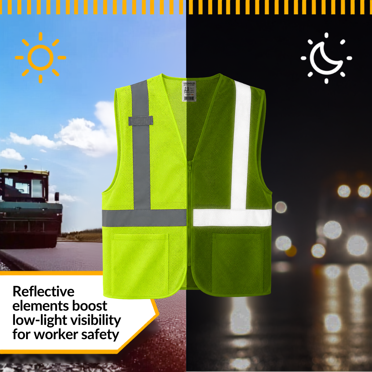 Class 2 Hi-Vis Safety Vest, 2 Pockets, Mesh