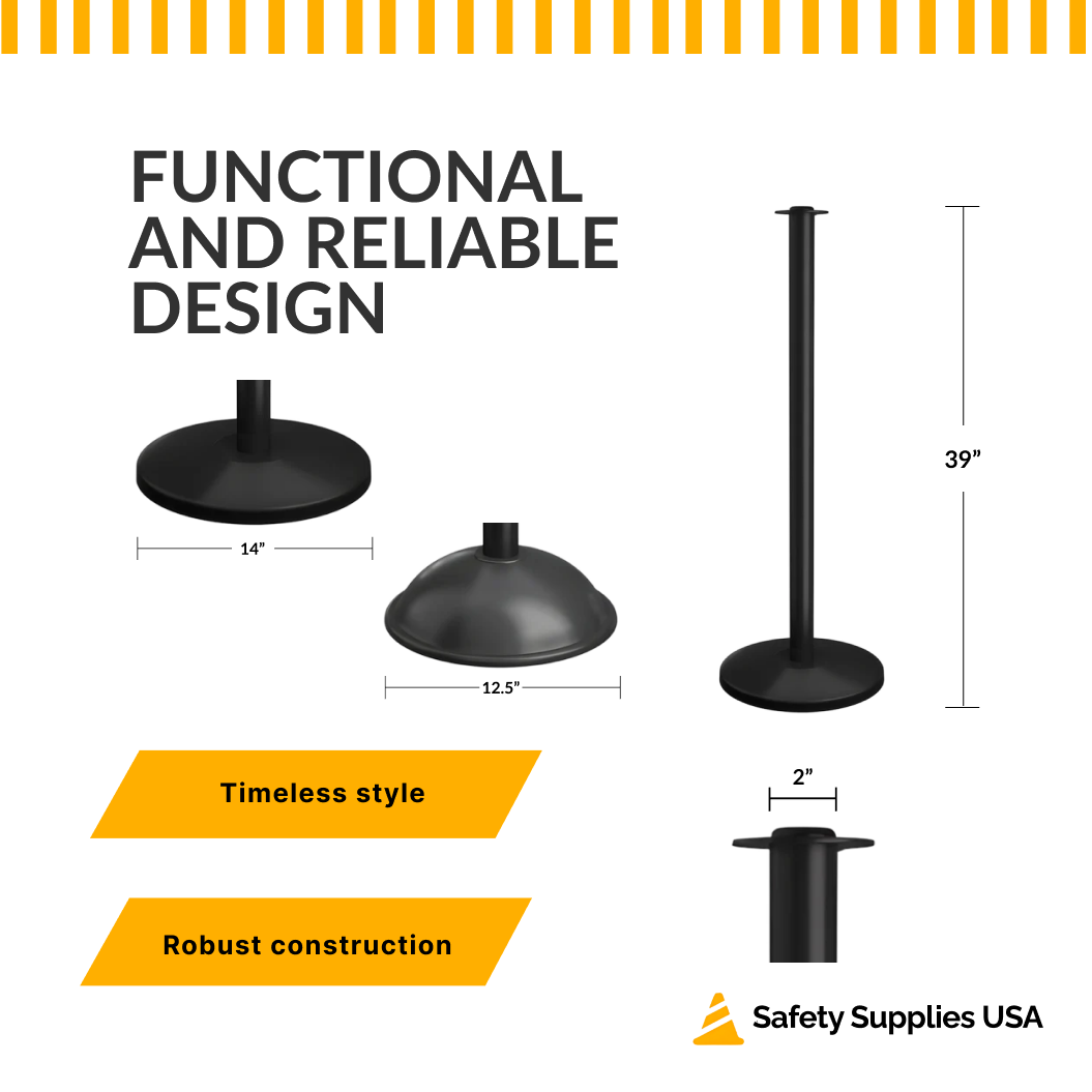 Flat Top Rope Barrier Stanchion Post with Flat or Dome Base