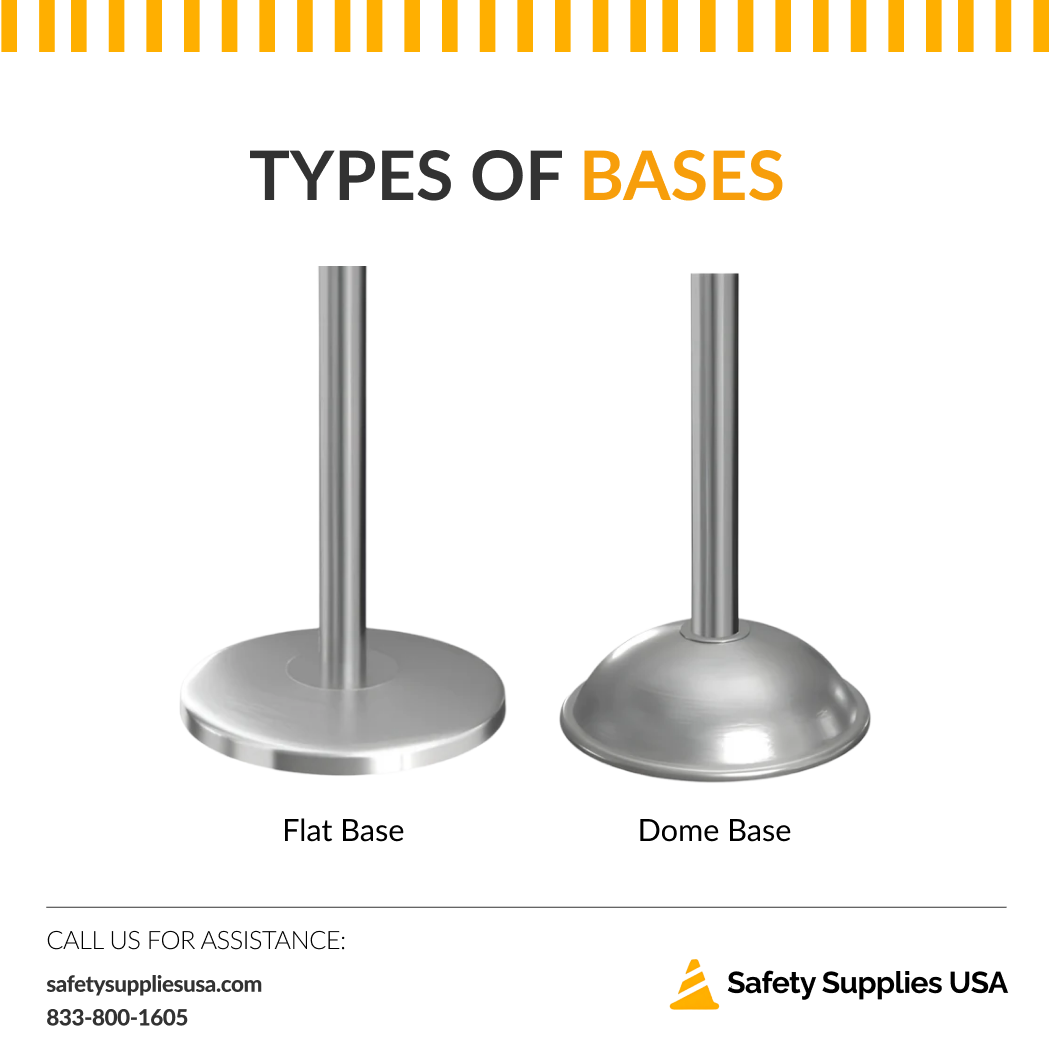 Flat Top Rope Barrier Stanchion Post with Flat or Dome Base