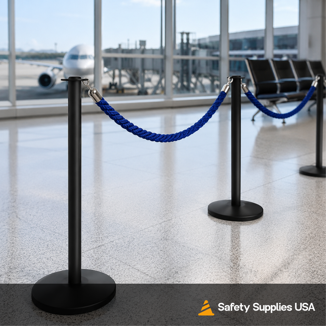 Flat Top Rope Barrier Stanchion Post with Flat or Dome Base