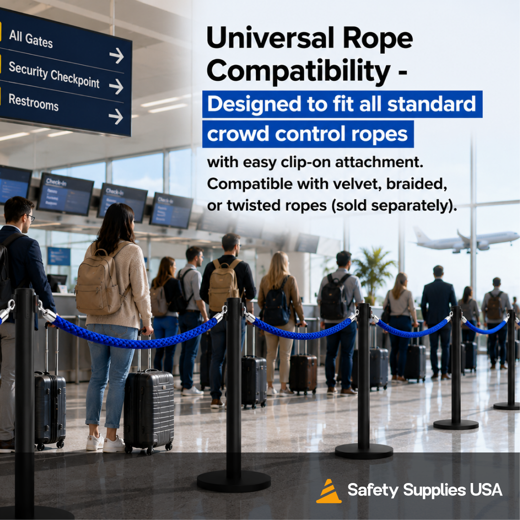 Flat Top Rope Barrier Stanchion Post with Flat or Dome Base