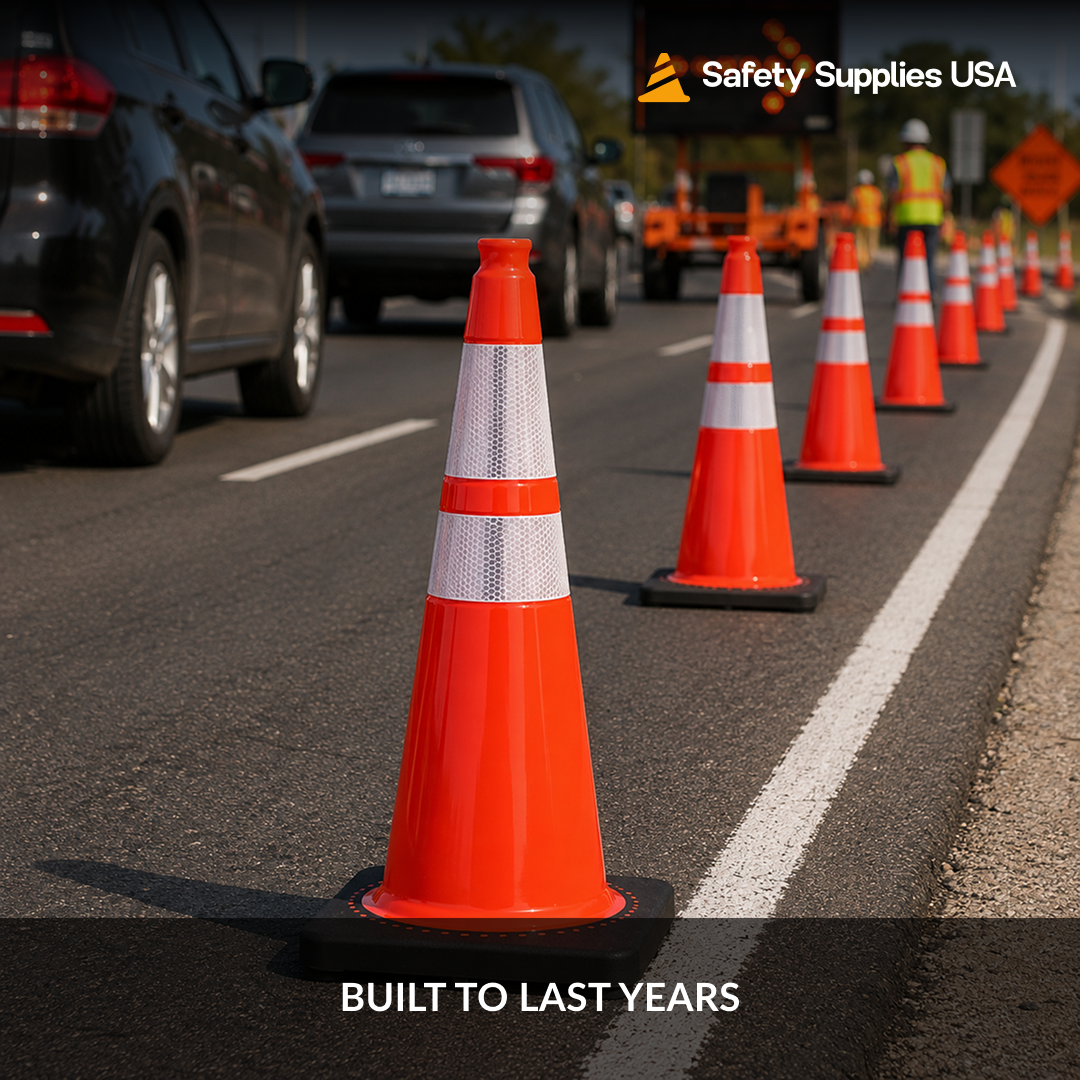 36" Orange Traffic Cone, Black Base, w/6" & 4" 3M Reflective Collar