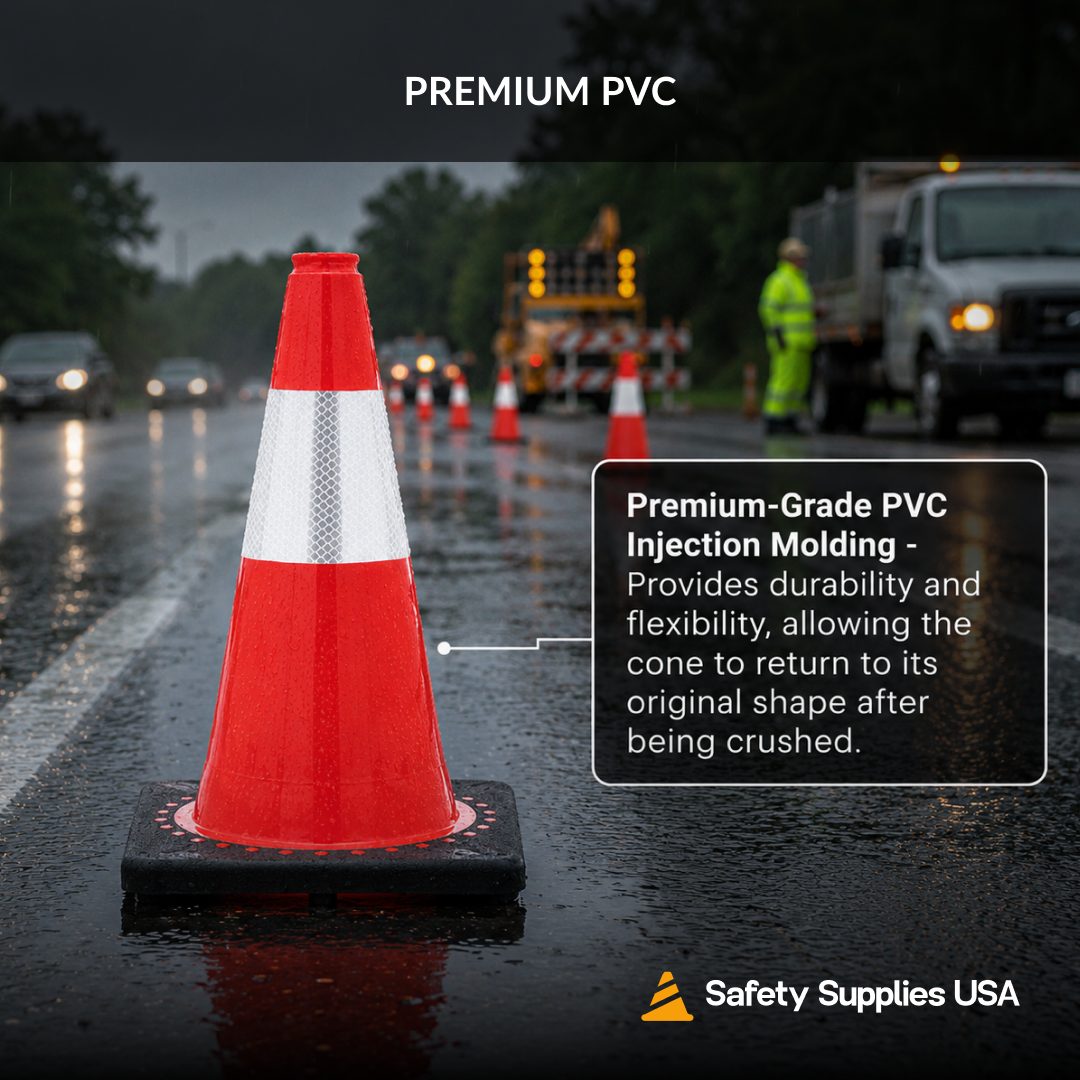 12" Orange Traffic Cone, 1.5 lb Black Base, w/4" Reflective Collar