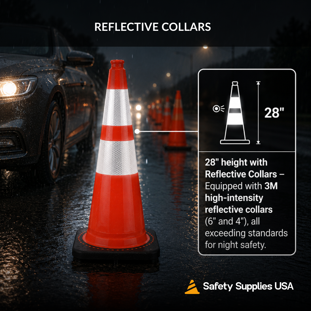 28" Slim Line Orange Traffic Cone, 5.5 lb/7 lb/10 lb Black Base