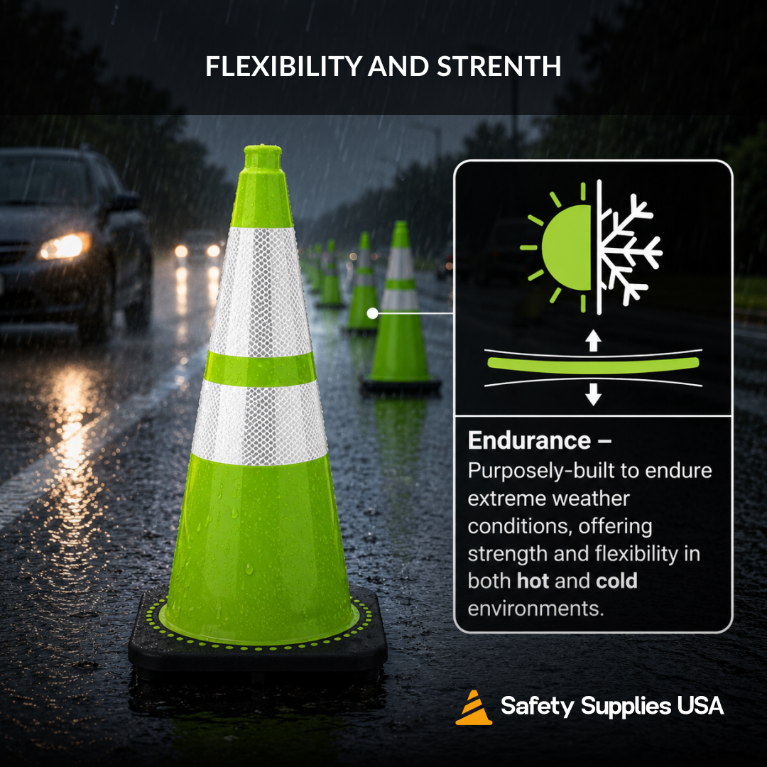 28" Lime Green Traffic Cone, 7 lb Black Base