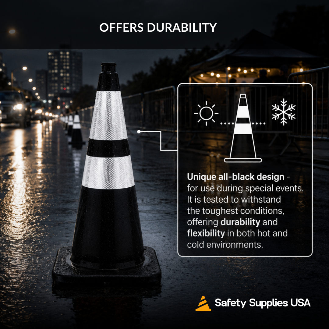 28" Black Traffic Cone, 7 lb Black Base