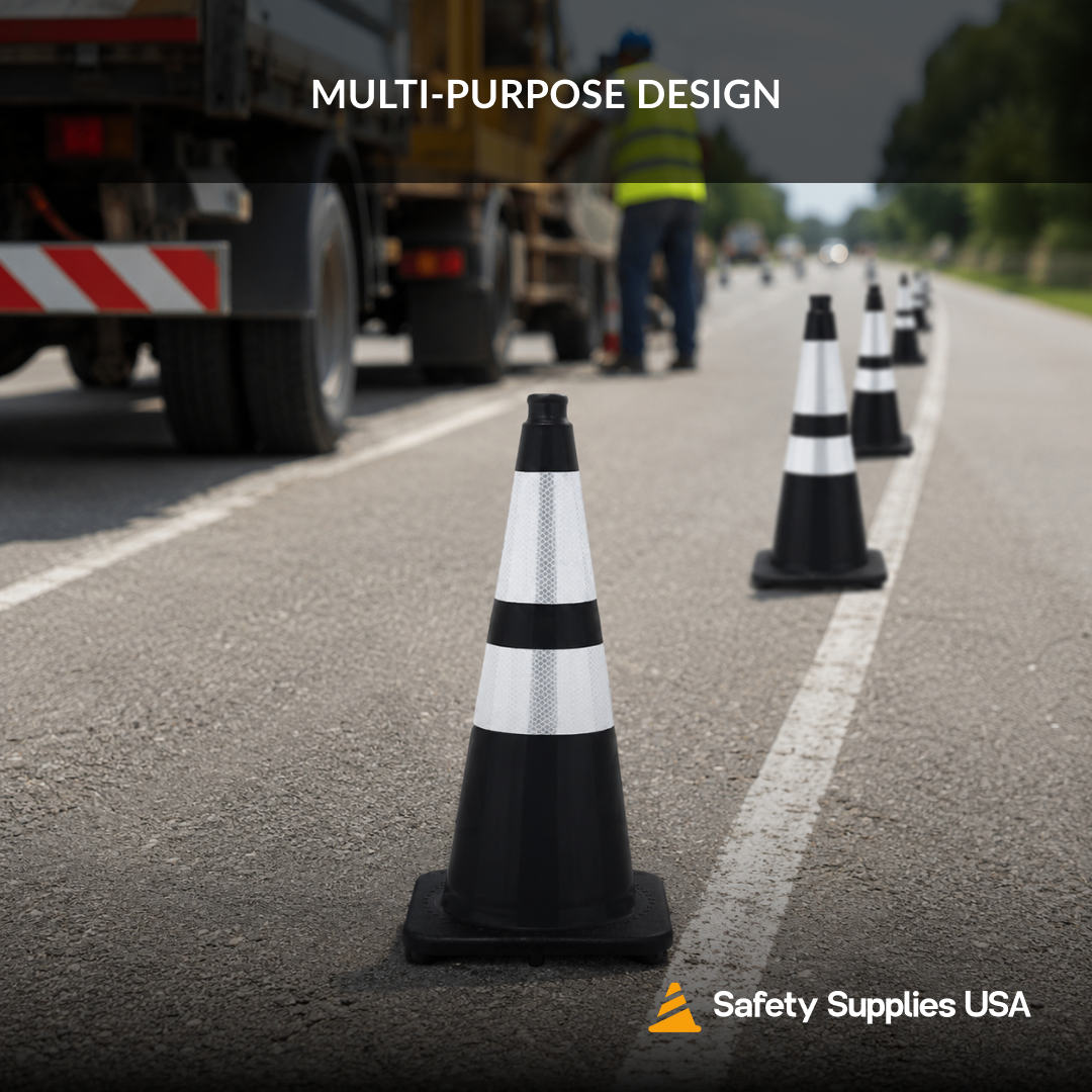28" Black Traffic Cone, 7 lb Black Base