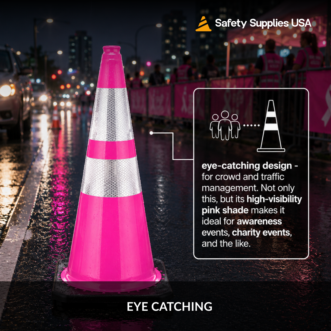 28" Pink Traffic Cone, 7 lb Black Base
